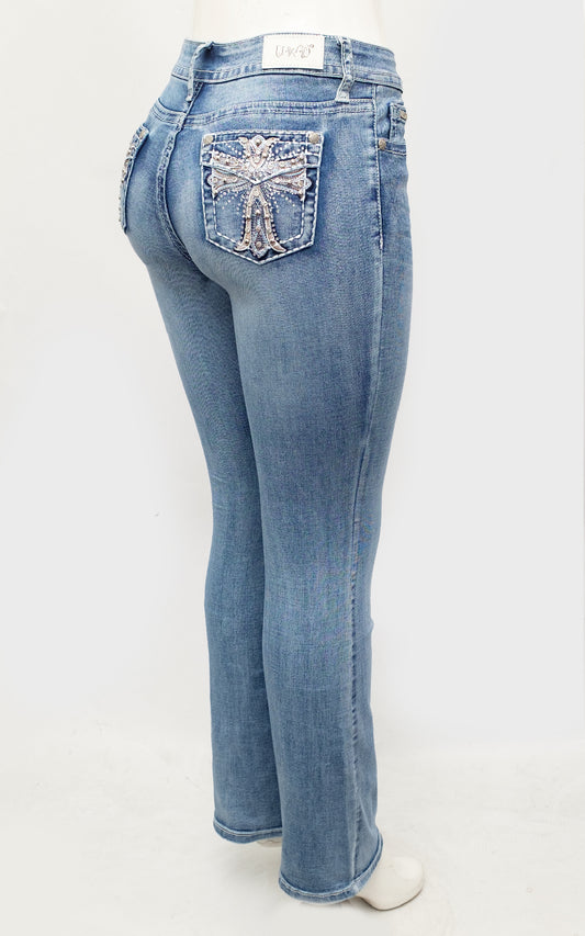 Rhinestone Bootcut Jeans Cross
